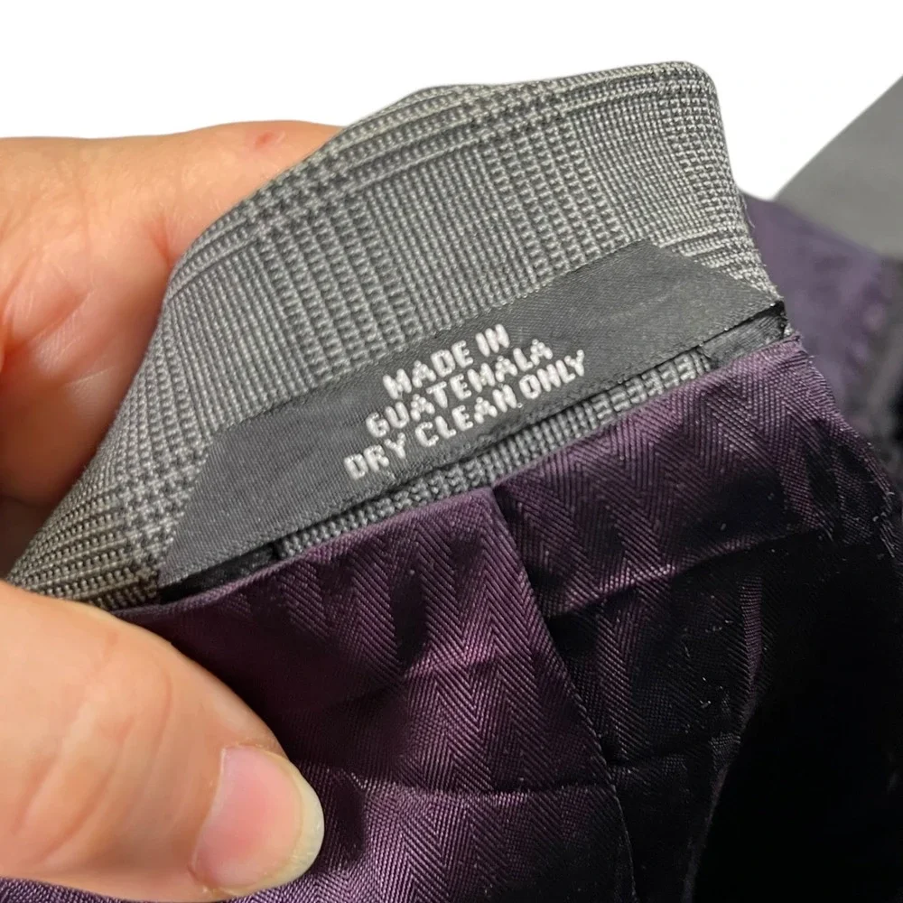 Haggar Black Label 46R 38x29 Grey Suit Set Glen Plaid Wool Blend Blazer Trousers